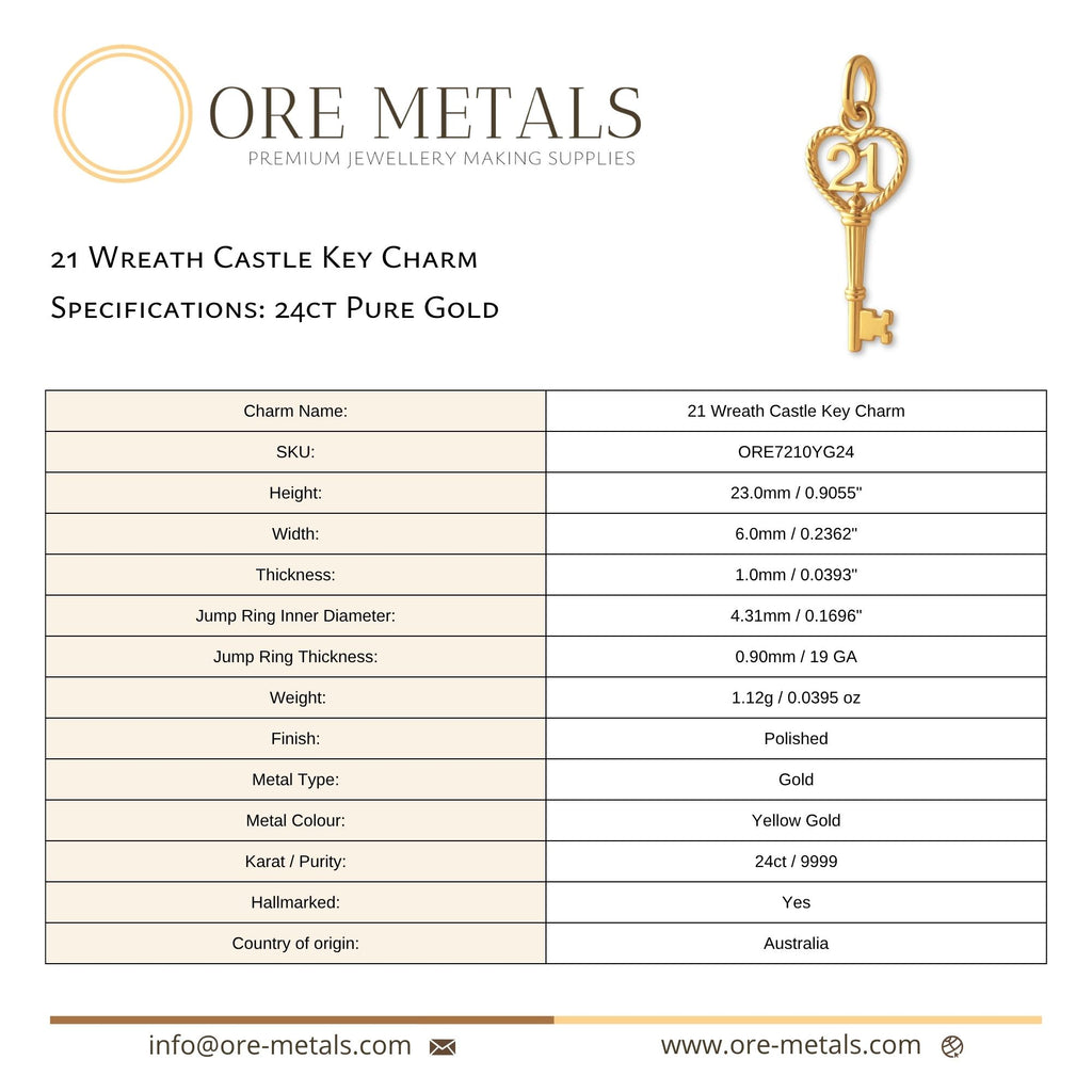 24ct Pure Gold - 21 Wreath Castle Key Charm
