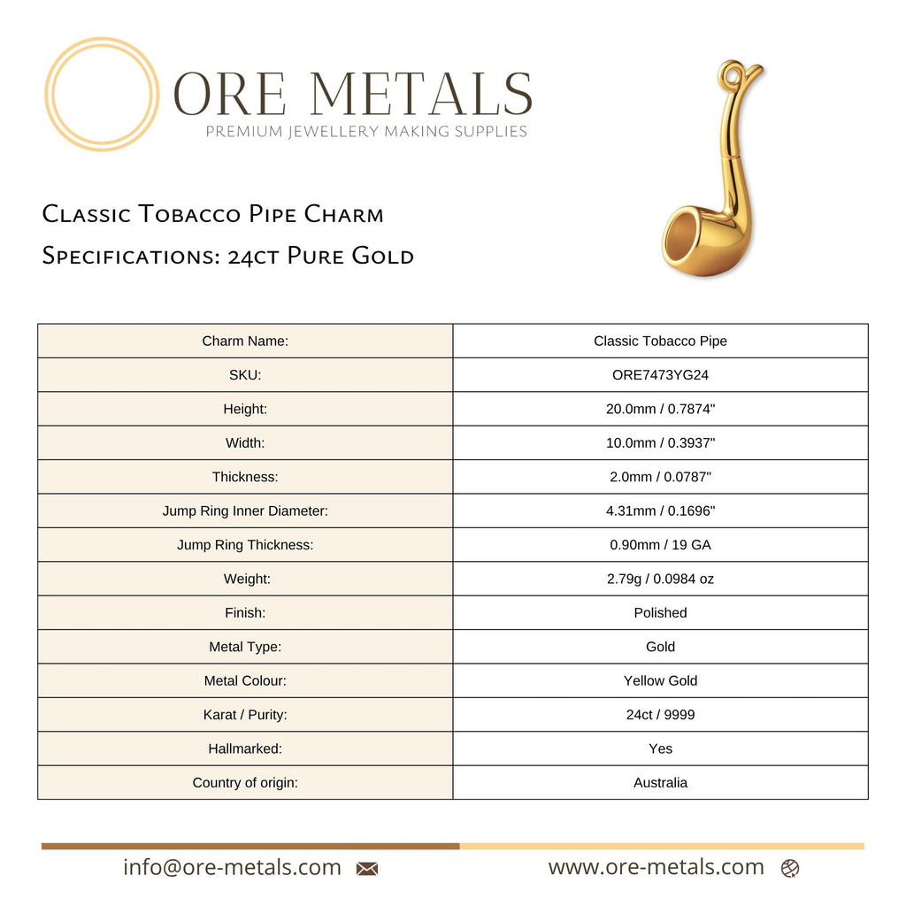 24ct Pure Gold - Classic Tobacco Pipe Charm