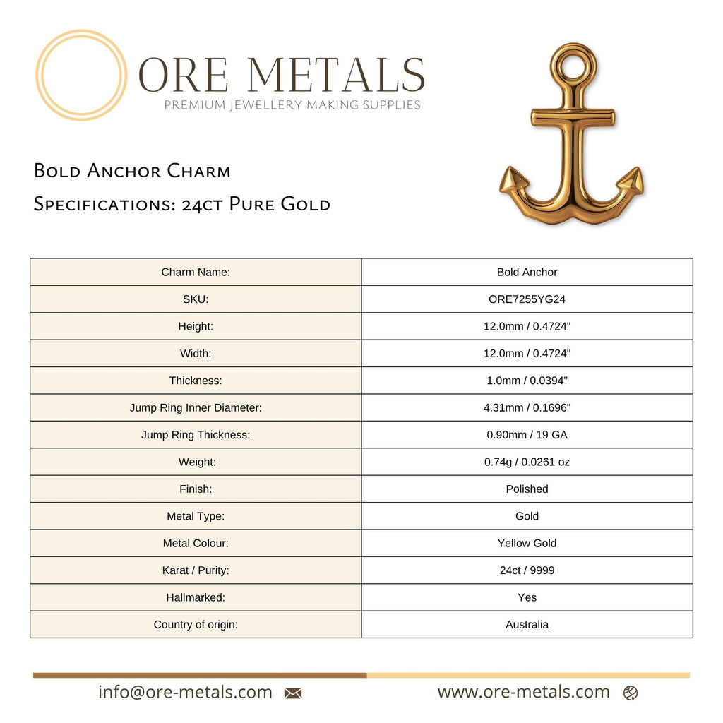 24ct Pure Gold - Bold Anchor Charm