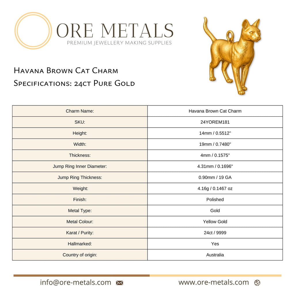 24ct Pure Gold - Havana Brown Cat Charm