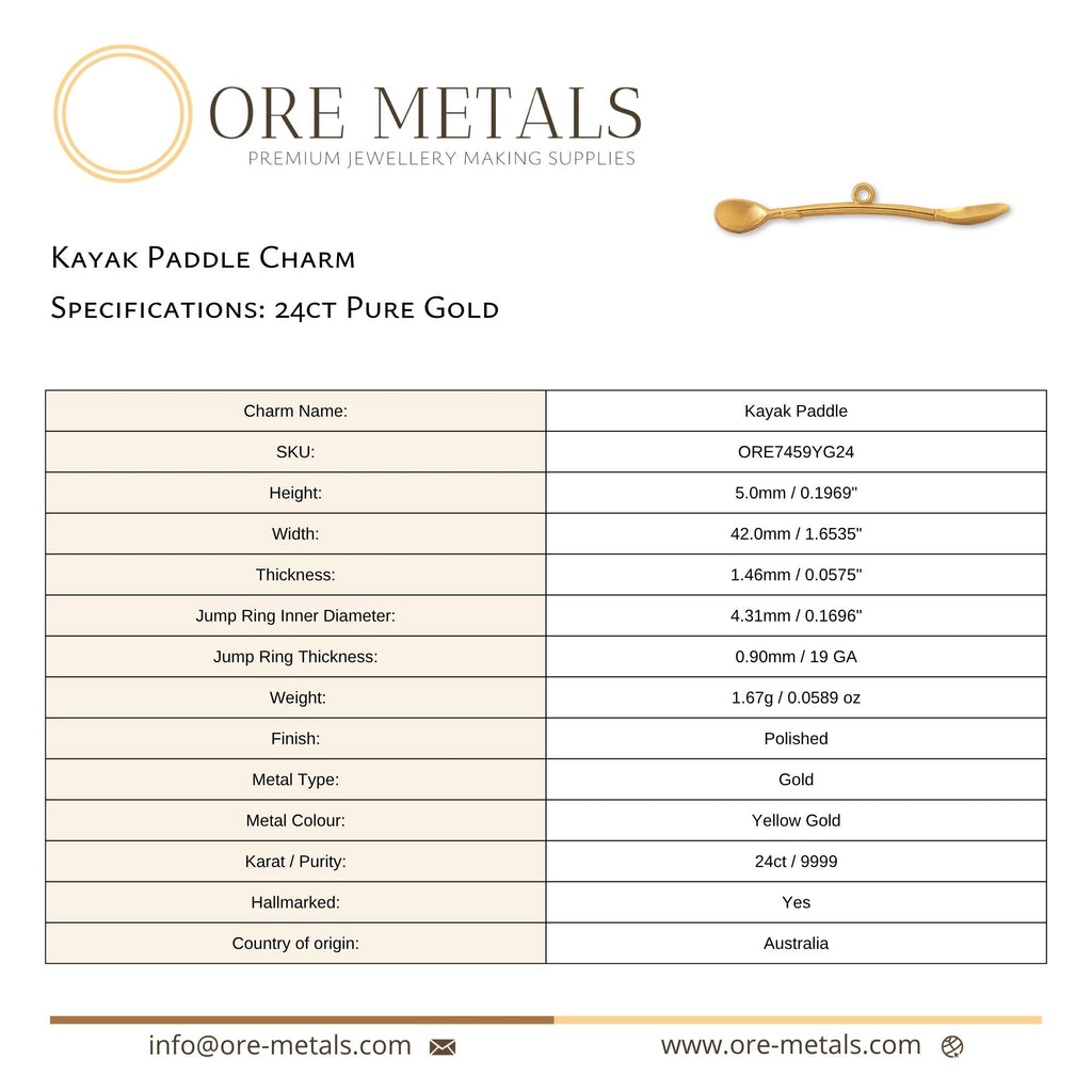 24ct Pure Gold - Kayak Paddle Charm