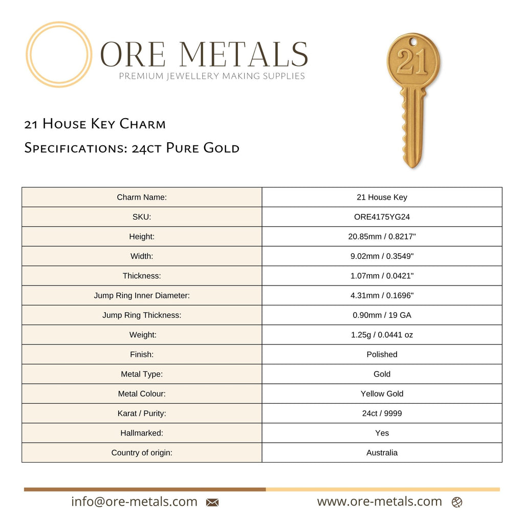24ct Pure Gold - 21 House Key Charm