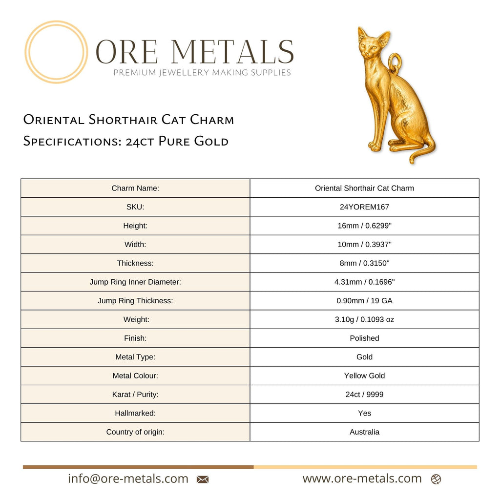 24ct Pure Gold - Oriental Shorthair Cat Charm