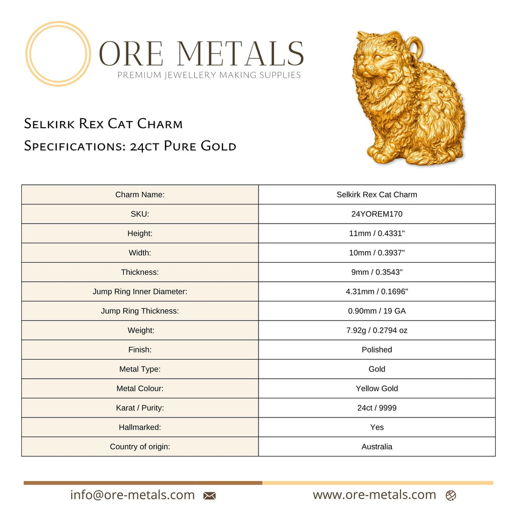24ct Pure Gold - Selkirk Rex Cat Charm