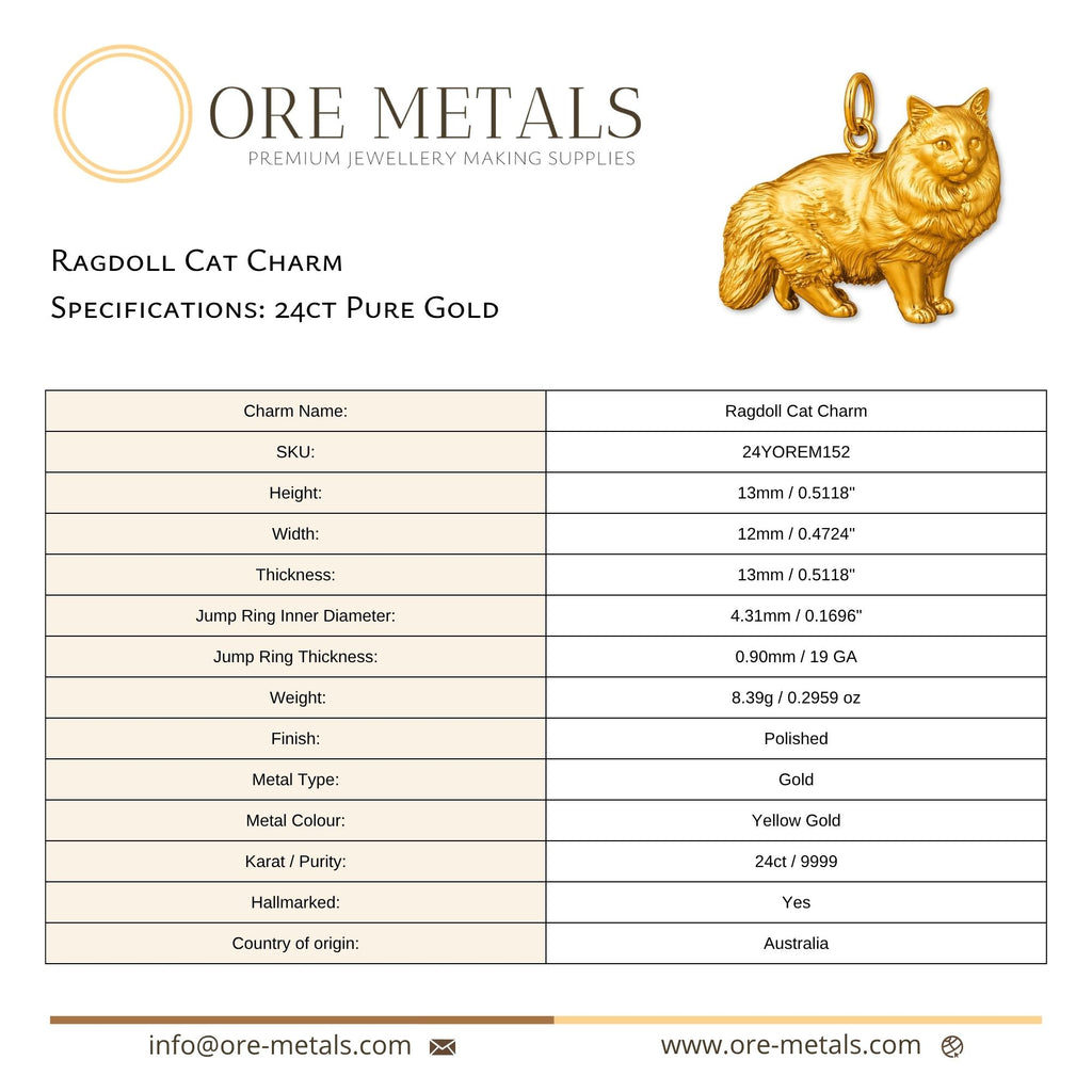 24ct Pure Gold - Ragdoll Cat Charm