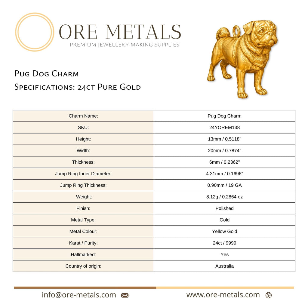 24ct Pure Gold - Pug Dog Charm
