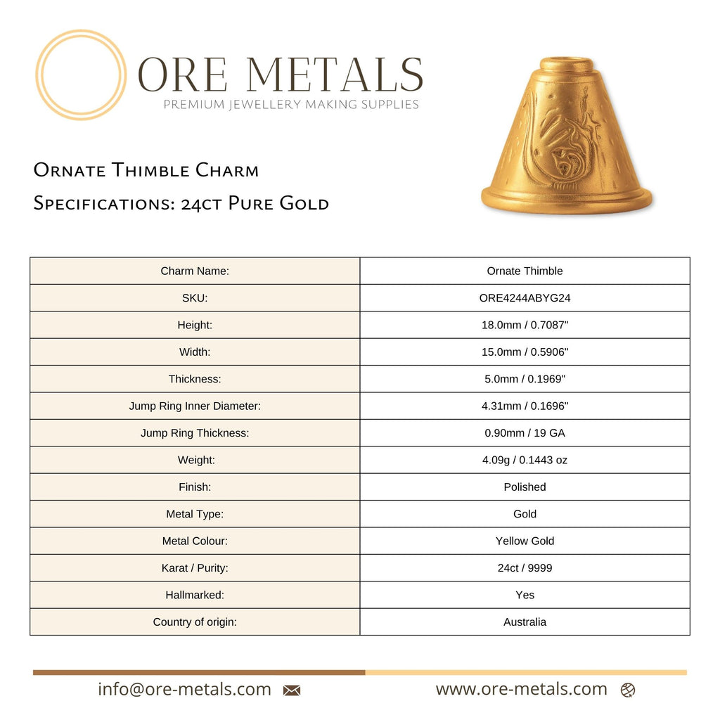 24ct Pure Gold - Ornate Thimble Charm