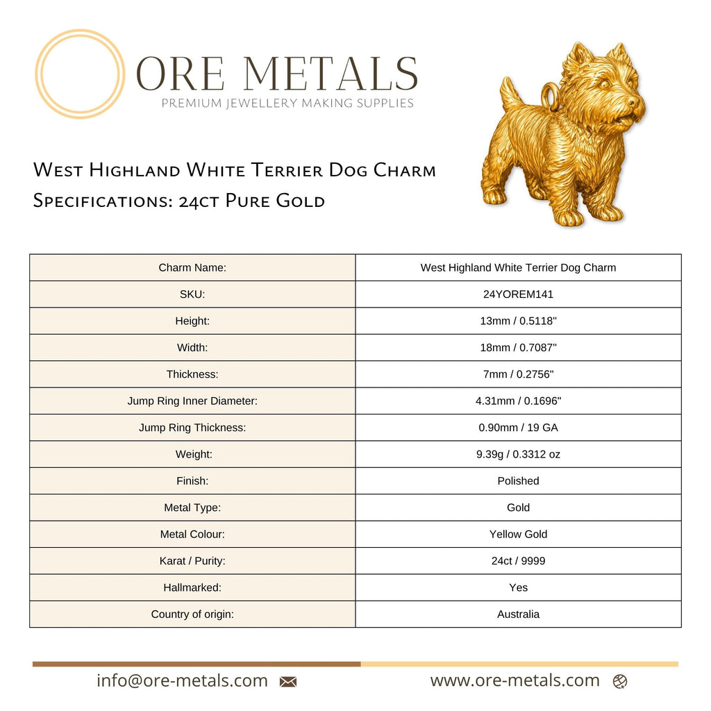 24ct Pure Gold - West Highland White Terrier Dog Charm