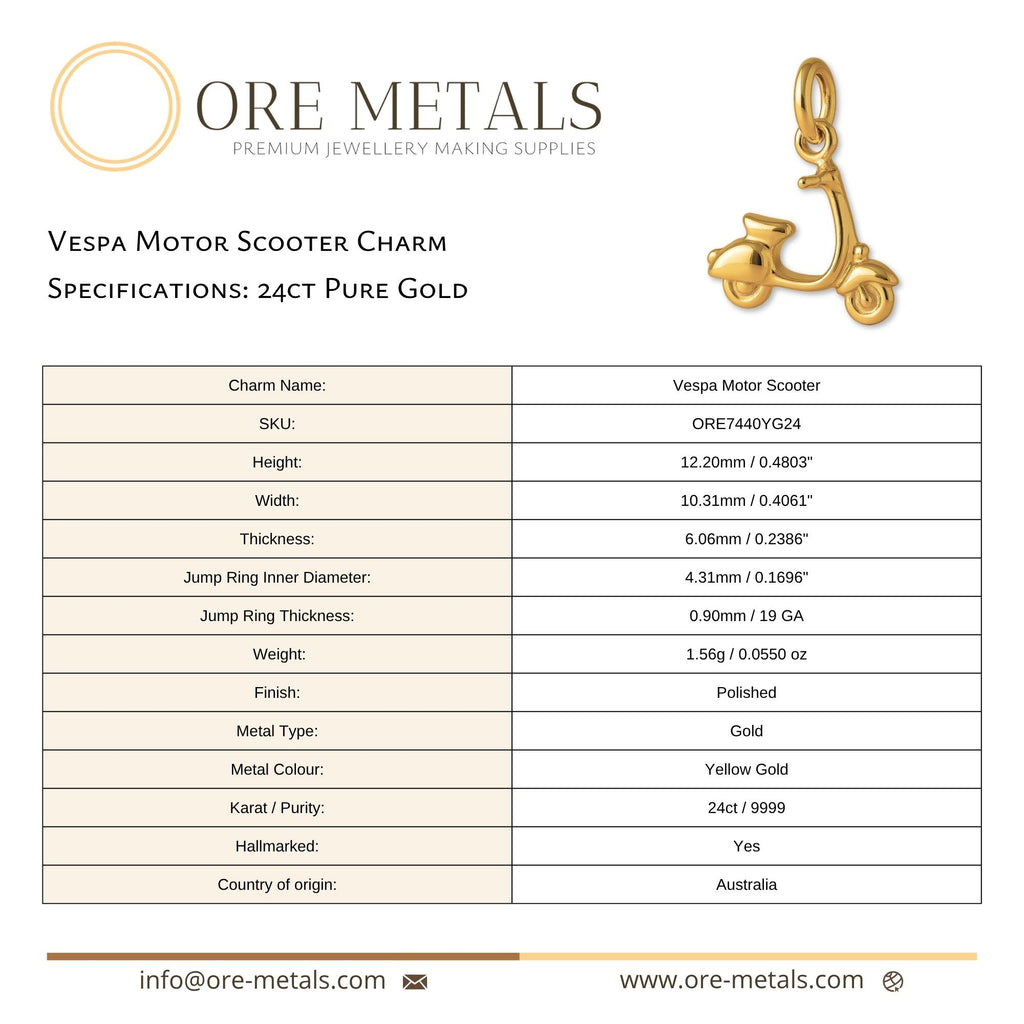 24ct Pure Gold - Vespa Motor Scooter Charm