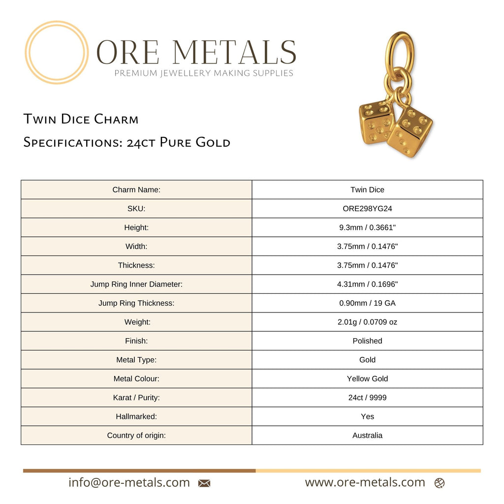 24ct Pure Gold - Twin Dice Charm