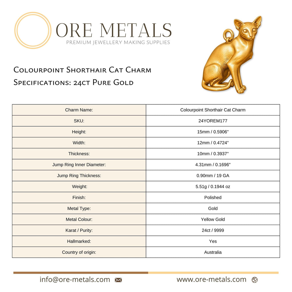 24ct Pure Gold - Colourpoint Shorthair Cat Charm