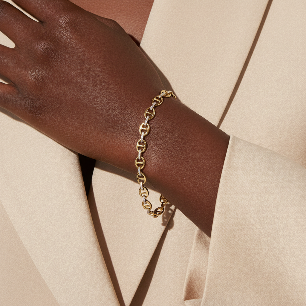 9ct Yellow Gold | 0.5ct GH/SI - Diamond Anchor Chain Bracelet