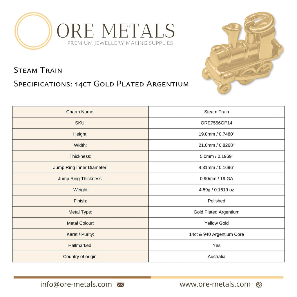 14ct Gold Plated - Steam Train Charm