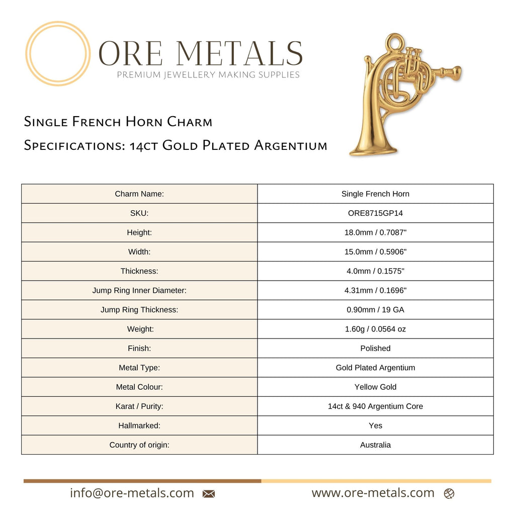 14ct Gold Plated - Single French Horn Charm