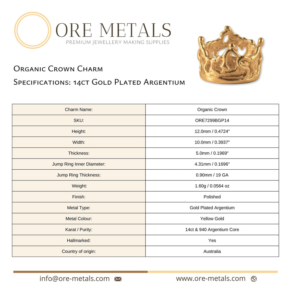 14ct Gold Plated - Organic Crown Charm