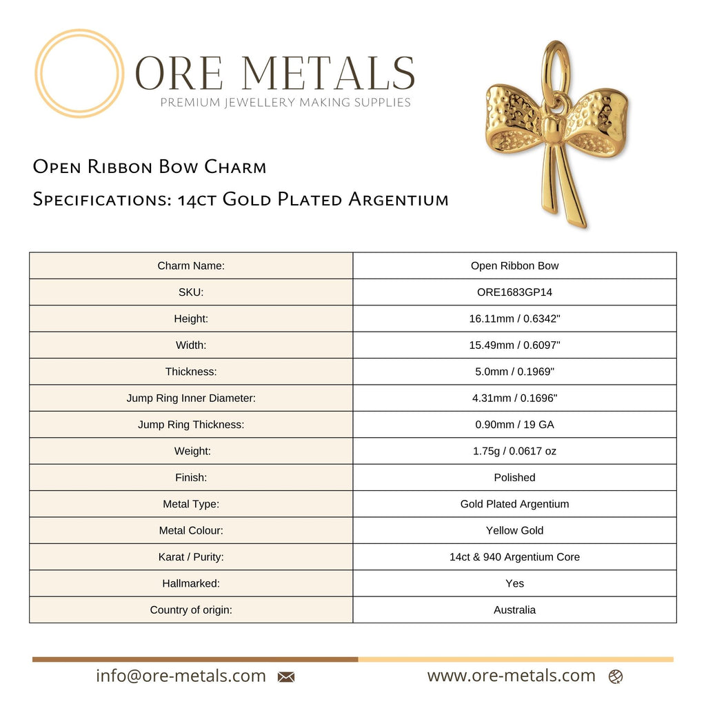 14ct Gold Plated - Open Ribbon Bow Charm