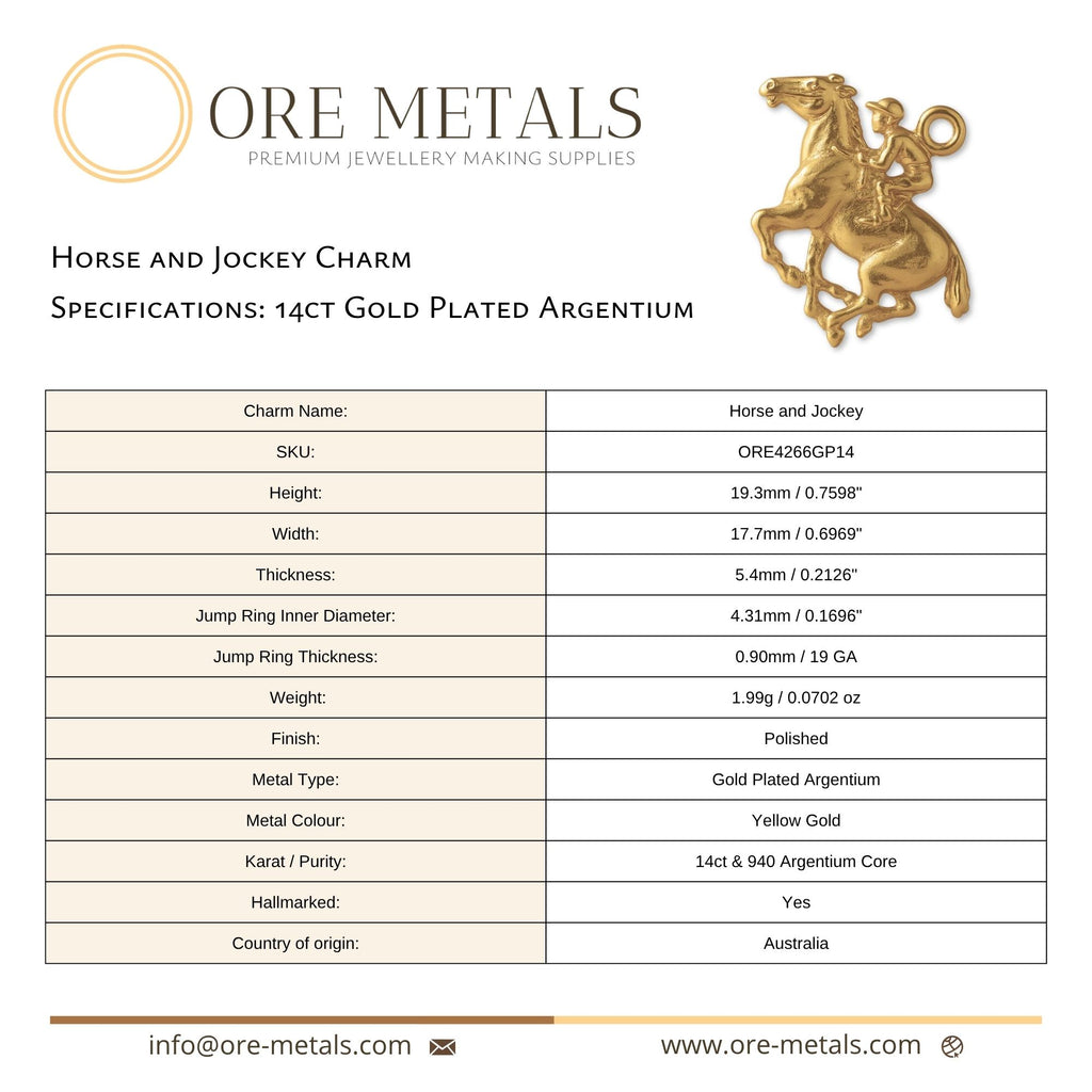 14ct Gold Plated - Horse and Jockey Charm