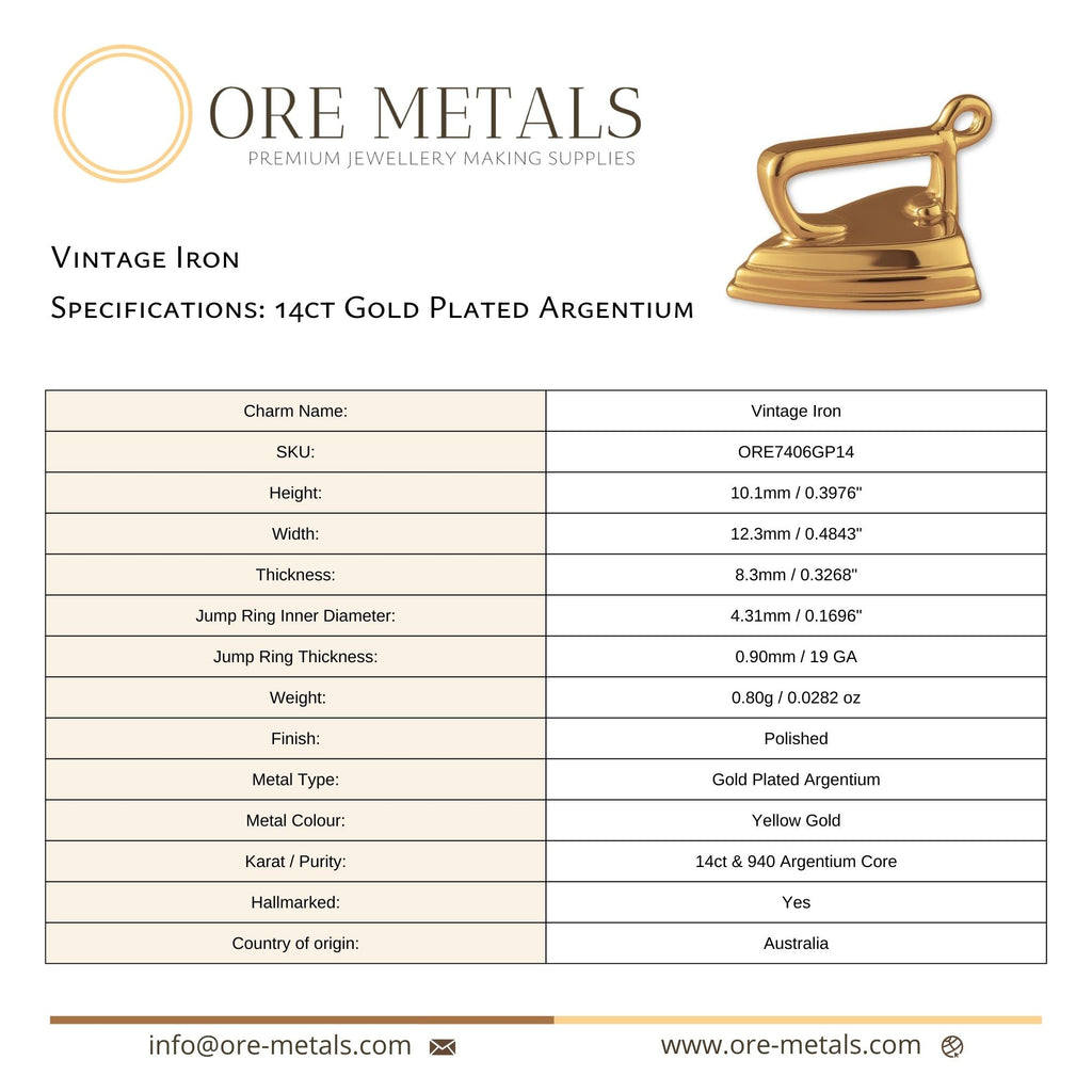 14ct Gold Plated - Vintage Iron Charm