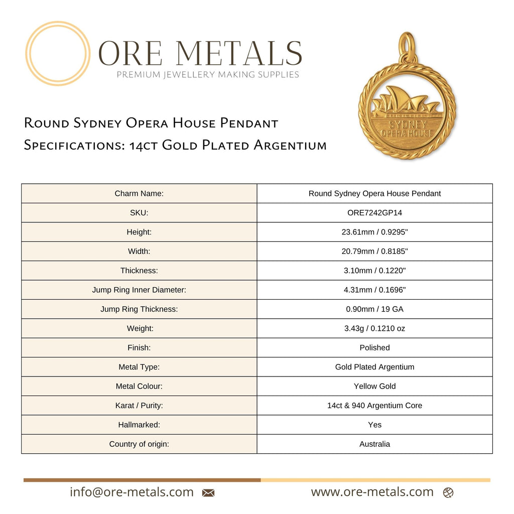 14ct Gold Plated - Round Sydney Opera House Charm