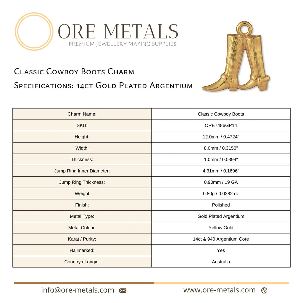 14ct Gold Plated - Classic Cowboy Boots Charm