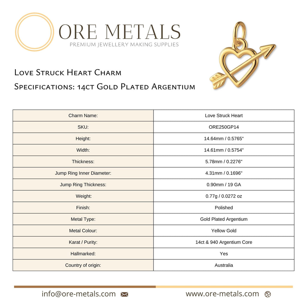 14ct Gold Plated - Love Struck Heart Charm