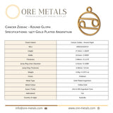 14ct Gold Plated - Cancer Zodiac Round Charm