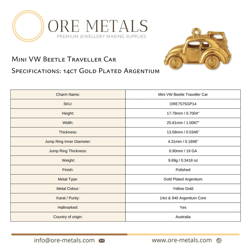 14ct Gold Plated - Mini VW Beetle Traveller Car Charm