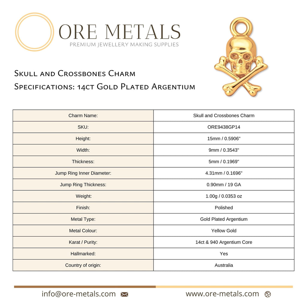 14ct Gold Plated - Skull and Crossbones Charm