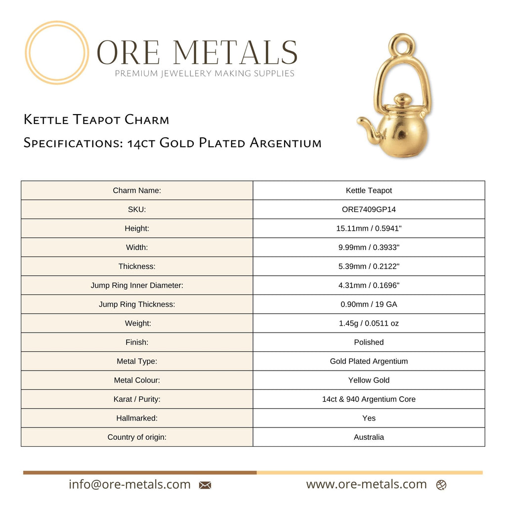 14ct Gold Plated - Kettle Teapot Charm