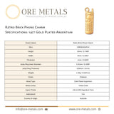 14ct Gold Plated - Retro Brick Phone Charm
