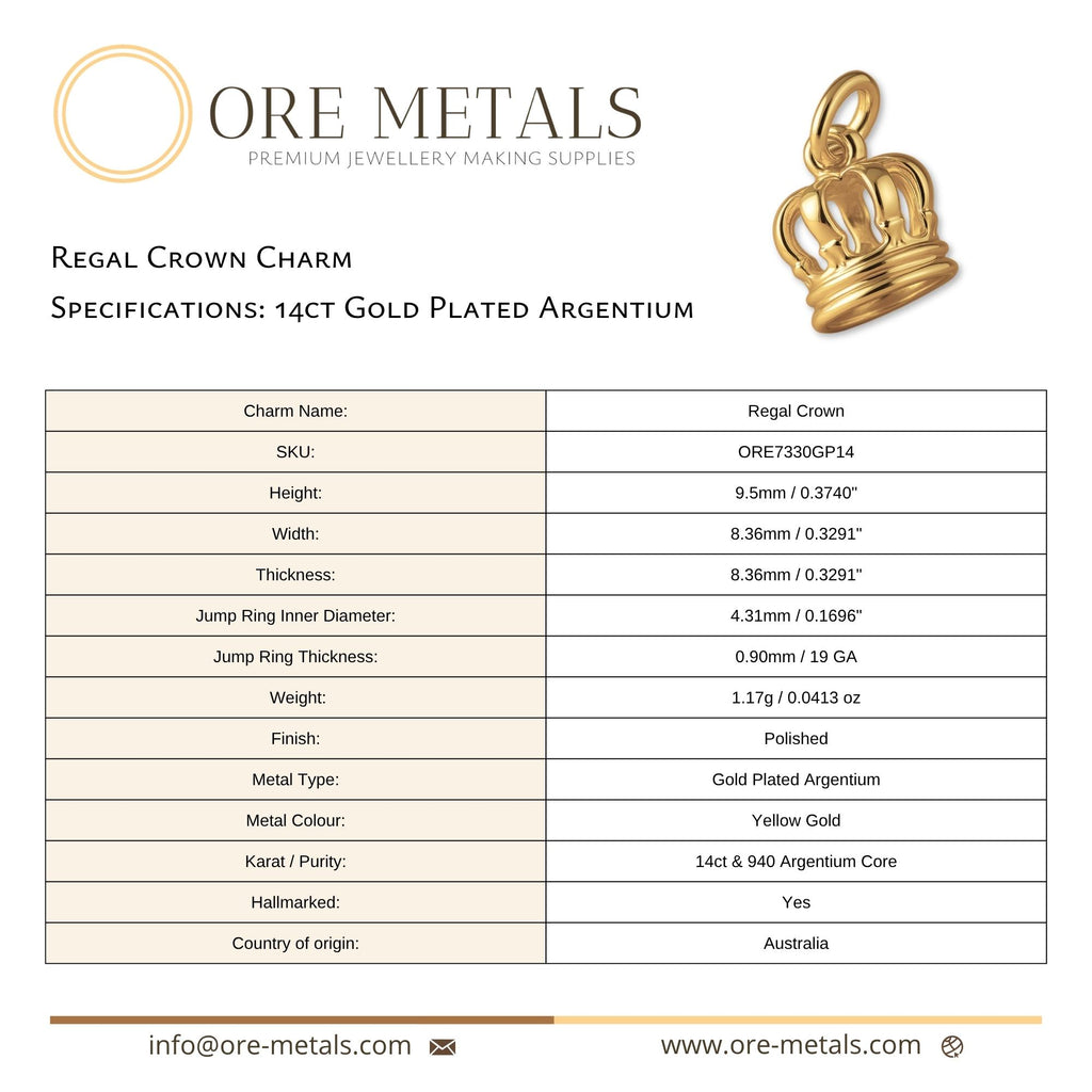 14ct Gold Plated - Regal Crown Charm