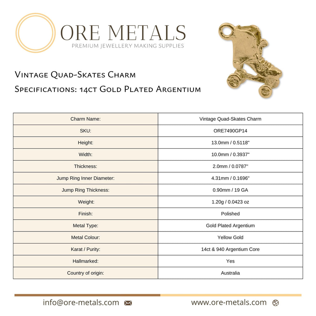 14ct Gold Plated - Vintage Quad-Skates Charm