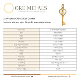 14ct Gold Plated - 21 Wreath Castle Key Charm