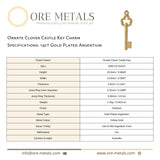 14ct Gold Plated - Ornate Clover Castle Key Charm