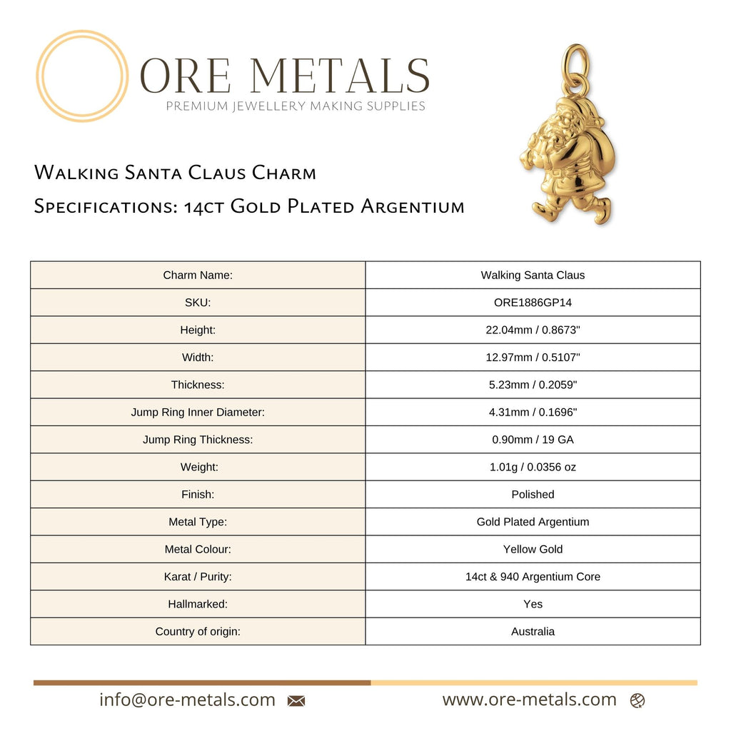 14ct Gold Plated - Walking Santa Claus Charm