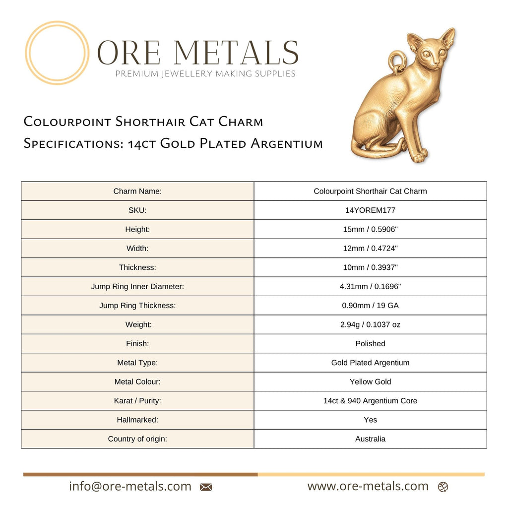 14ct Gold Plated - Colourpoint Shorthair Cat Charm