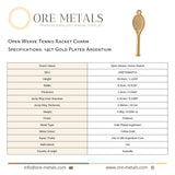 14ct Gold Plated - Open Weave Tennis Racket Charm