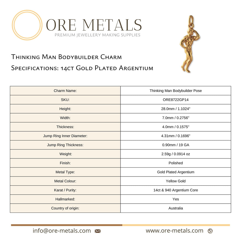 14ct Gold Plated - Thinking Man Bodybuilder Pose Charm