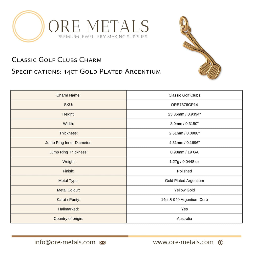 14ct Gold Plated - Classic Golf Clubs Charm