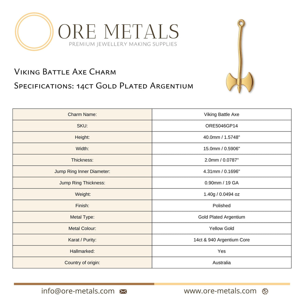 14ct Gold Plated - Viking Battle Axe Charm