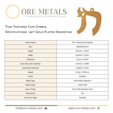 14ct Gold Plated - Thin Textured Chai Symbol Charm