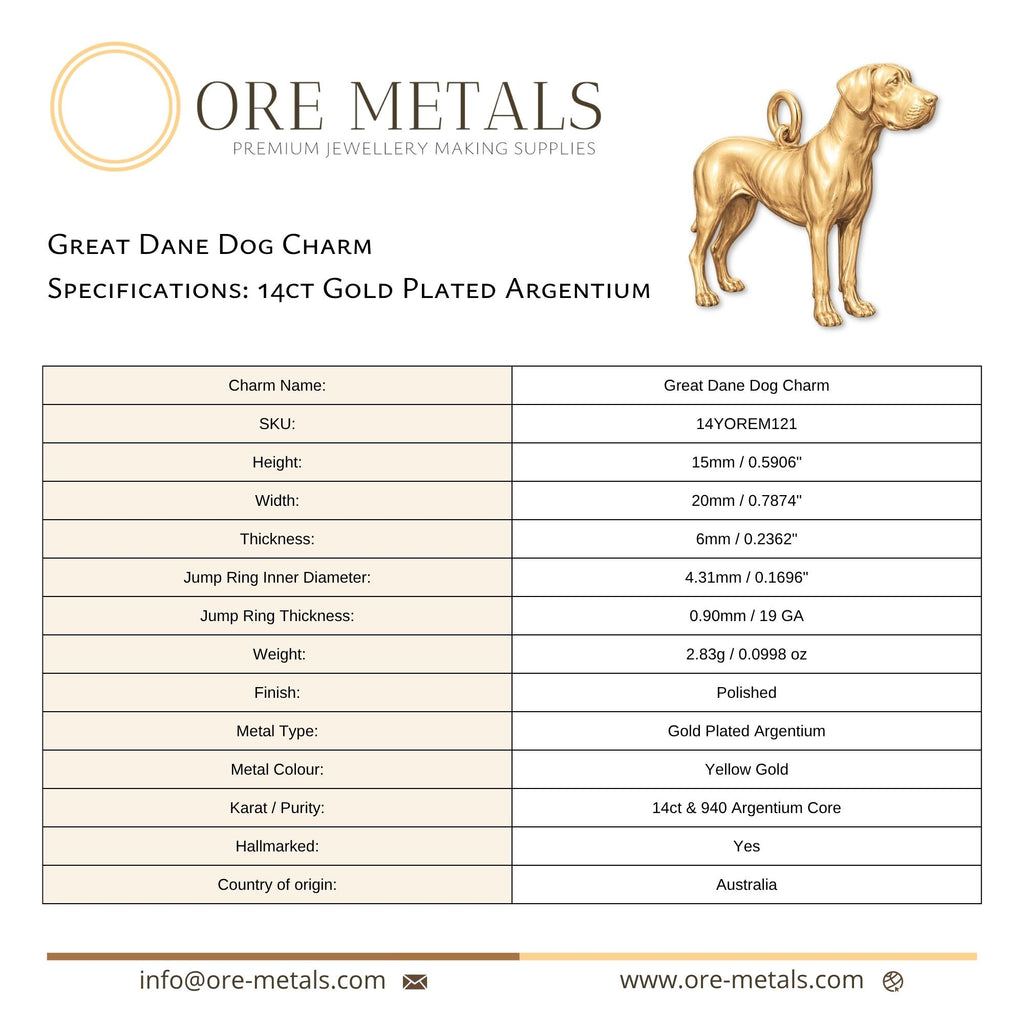 14ct Gold Plated - Great Dane Dog Charm
