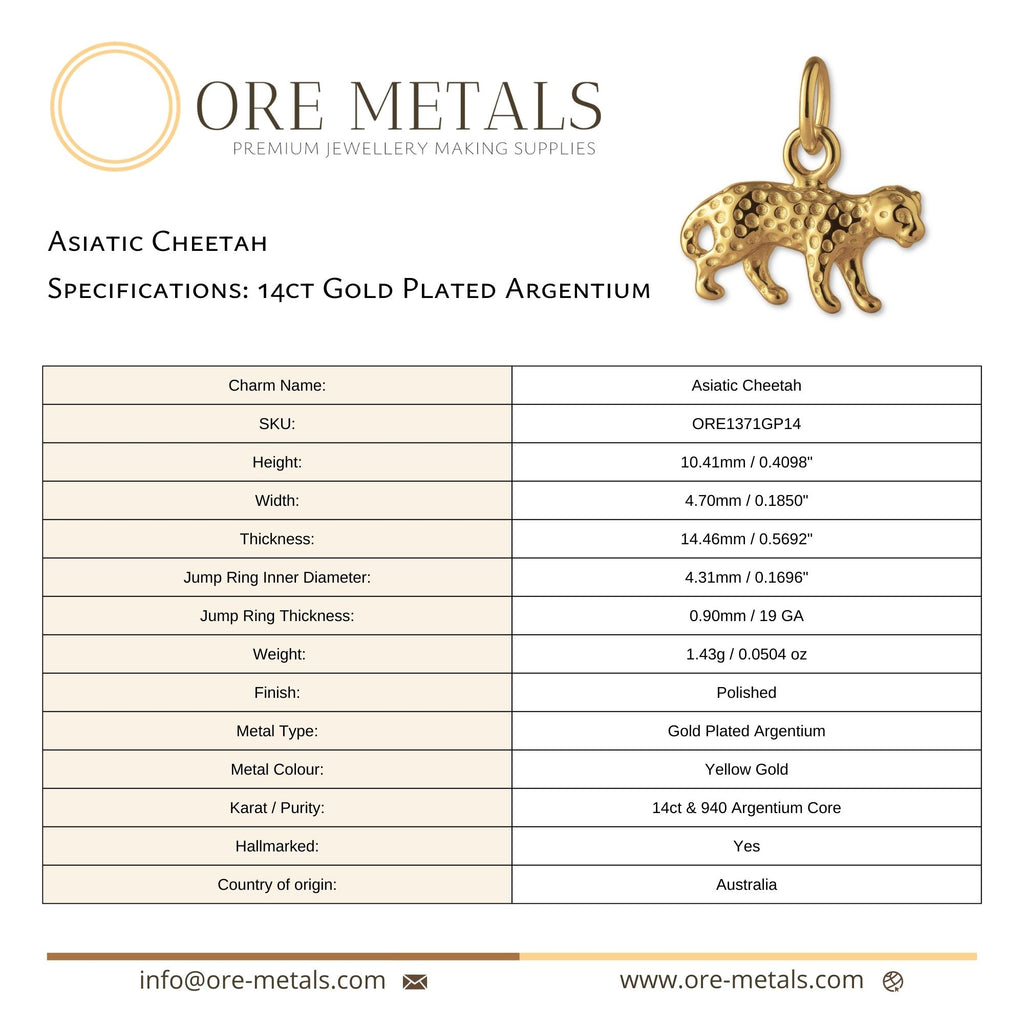 14ct Gold Plated - Asiatic Cheetah Charm