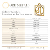14ct Gold Plated - Leo Zodiac Square Charm