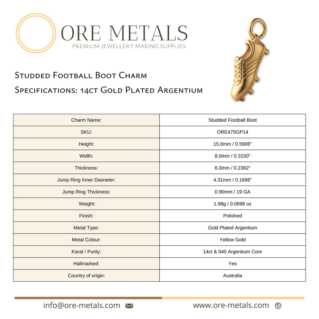 14ct Gold Plated - Studded Football Boot Charm