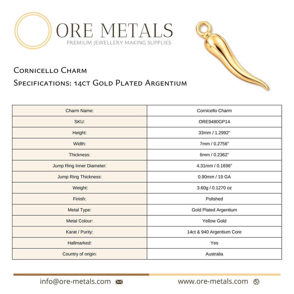 14ct Gold Plated - Cornicello Charm