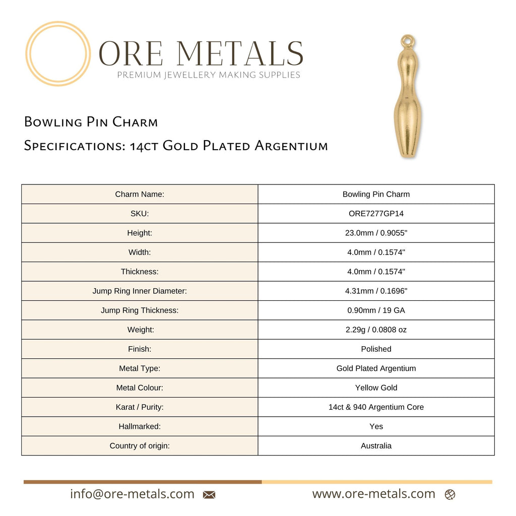 14ct Gold Plated - Bowling Pin Charm