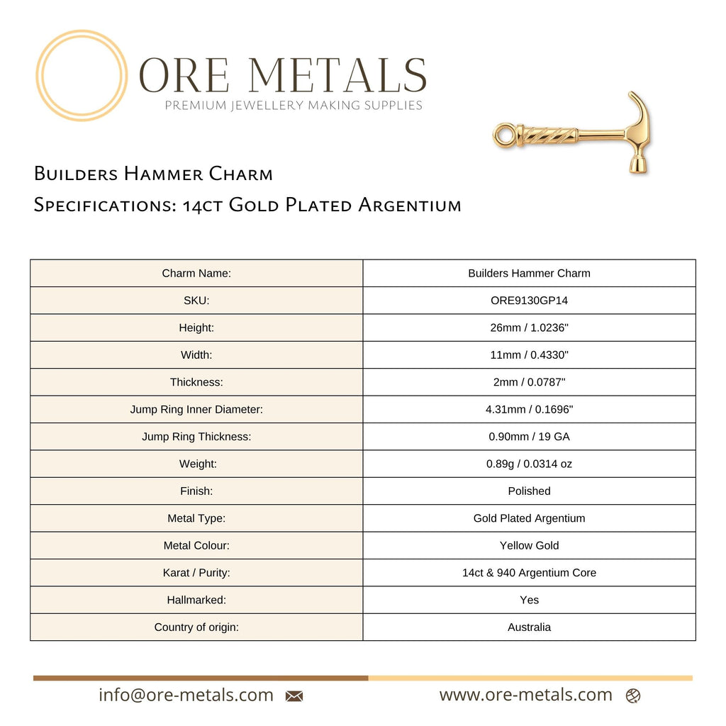 14ct Gold Plated - Builders Hammer Charm