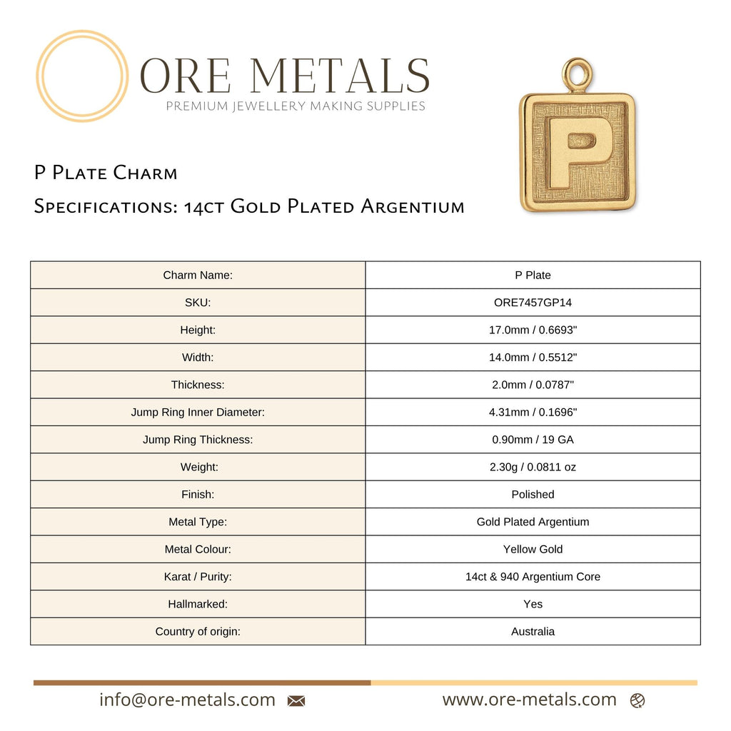 14ct Gold Plated - P Plate Charm