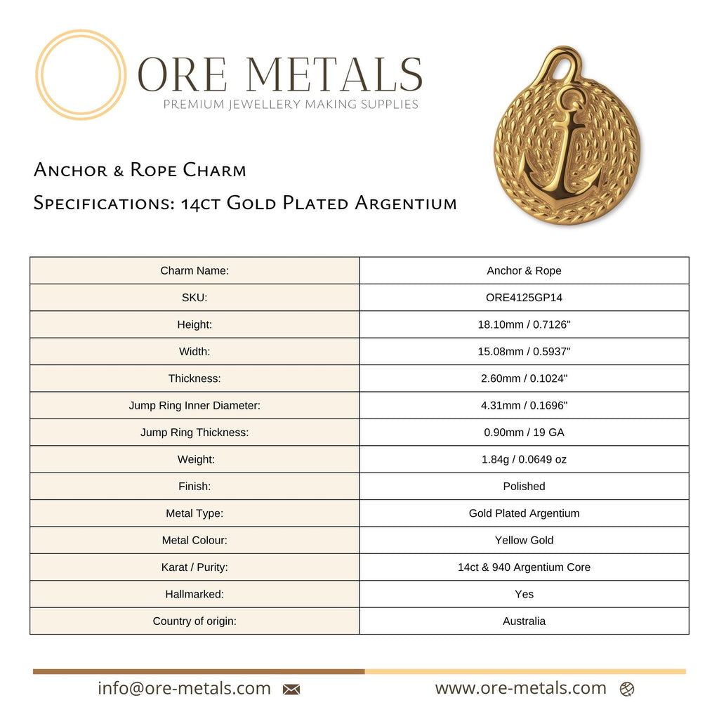 14ct Gold Plated - Anchor & Rope Charm